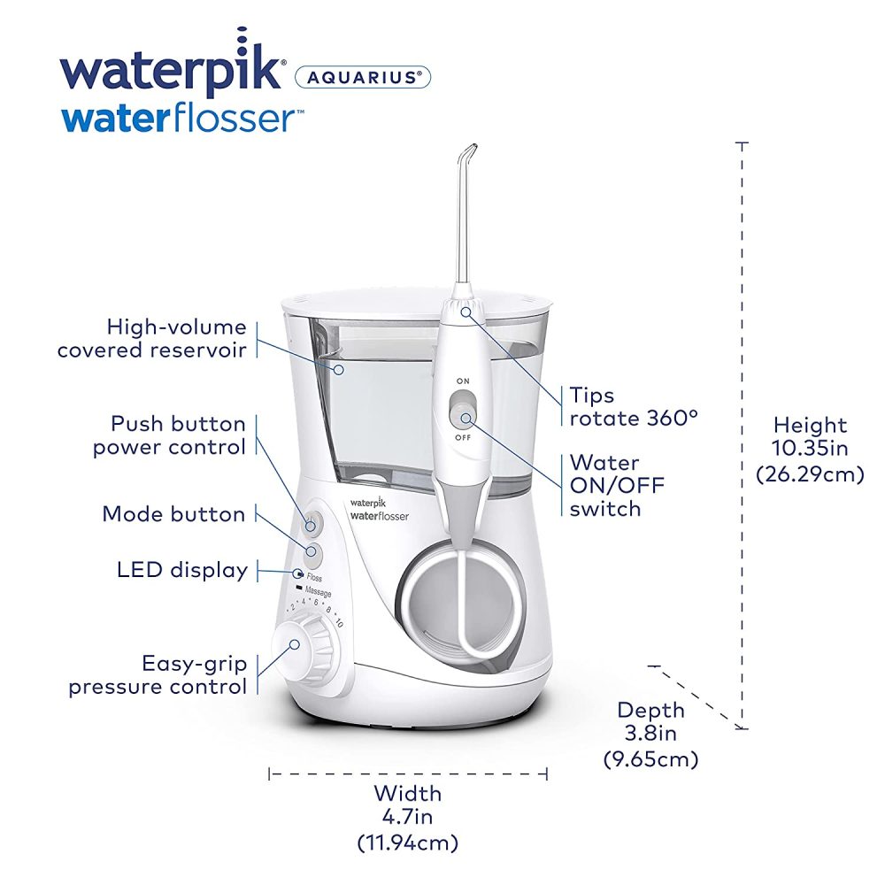Waterpik Aquarius Water Flosser Professional For Teeth, Gums, Braces, Dental Care, Electric Power With 10 Settings, 7 Tips For Multiple Users And Needs, ADA Accepted, White WP-660 - Image 4