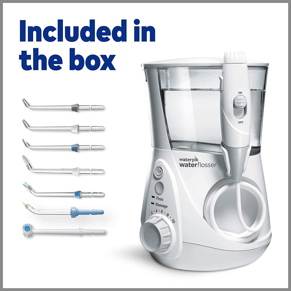 Waterpik Aquarius Water Flosser Professional For Teeth, Gums, Braces, Dental Care, Electric Power With 10 Settings, 7 Tips For Multiple Users And Needs, ADA Accepted, White WP-660 - Image 6