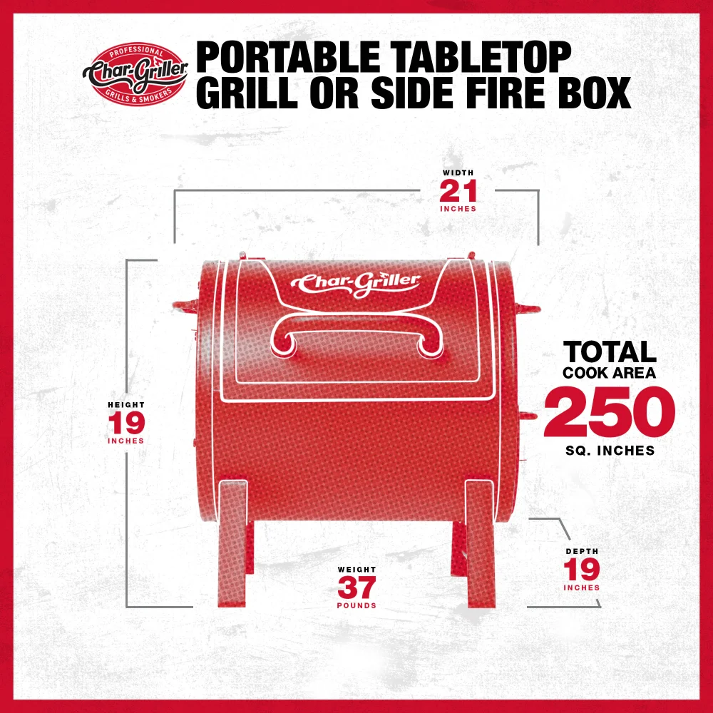 Griller Portable Charcoal Grill and Side Fire Box 17-in W Black Barrel Charcoal Grill - Image 3