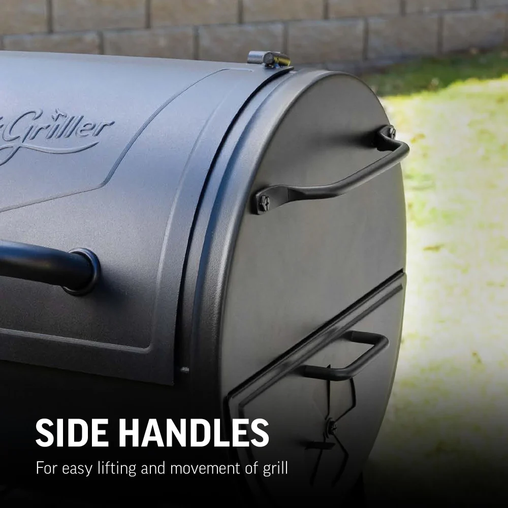 Griller Portable Charcoal Grill and Side Fire Box 17-in W Black Barrel Charcoal Grill - Image 7
