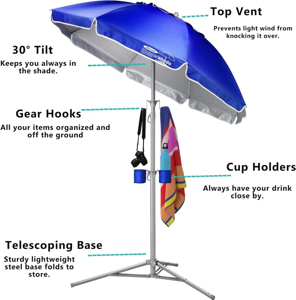 Wondershade 5  Sun Shade Umbrella, Portable Lightweight Adjustable  Sun Protection UPF 50+   Blue - Image 2