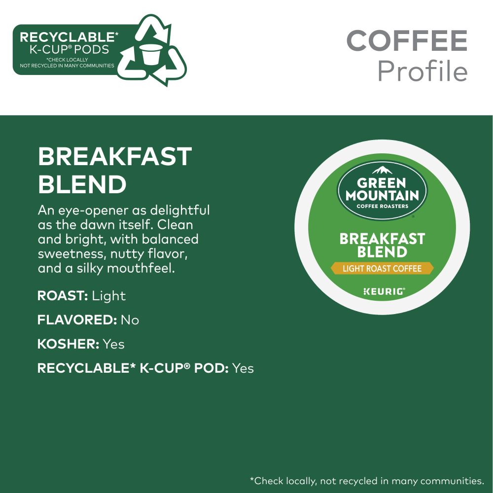 Green Mountain Coffee Roasters Breakfast Blend Single-Serve  K-Cup Pods, Light Roast Coffee, 96 Count (4 Packs of 24) - Image 9
