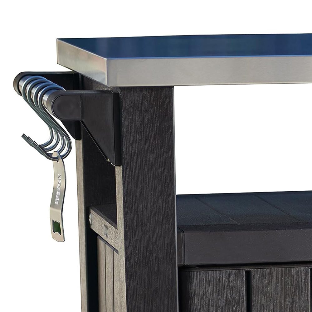 Keter Unity XL Outdoor Kitchen Rolling Bar Cart with Storage Cabinet, Brown - Image 3