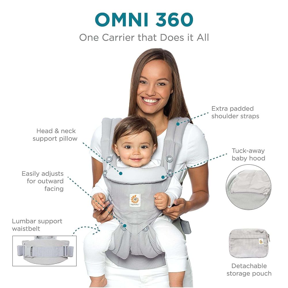 Ergobaby Omni 360 All-Position Baby Carrier for Newborn to Toddler with Lumbar Support (7-45 Pounds), Pure Black, 1 Count (Pack of 1) - Image 4