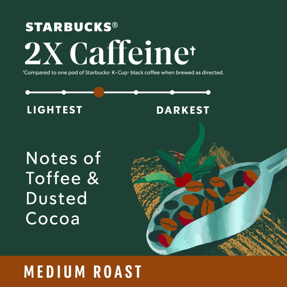 Starbucks Medium Roast K-Cup Coffee Pods with 2X Caffeine — for  Brewers — 6 boxes (60 pods total) - Image 5