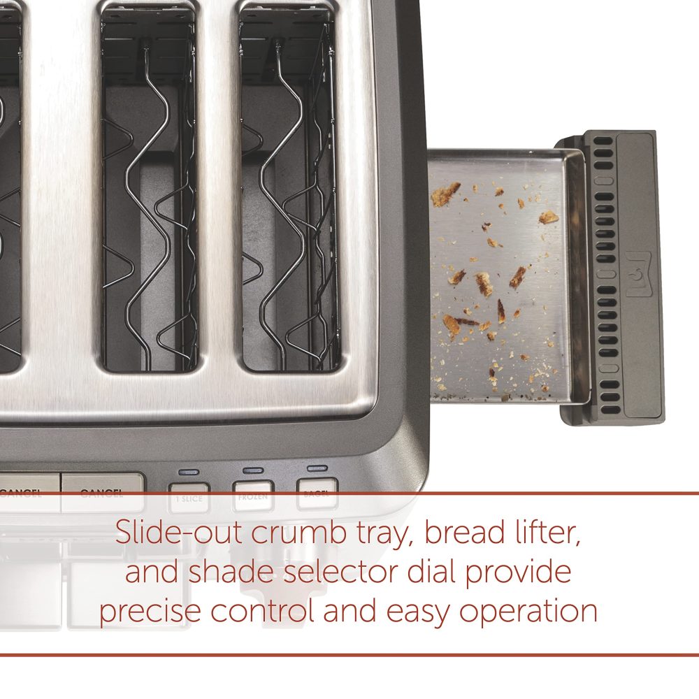 Wolf Gourmet 4-Slice Extra-Wide Slot Toaster with Shade Selector, Bagel and Defrost Settings, Red Knob, Stainless Steel - Image 4