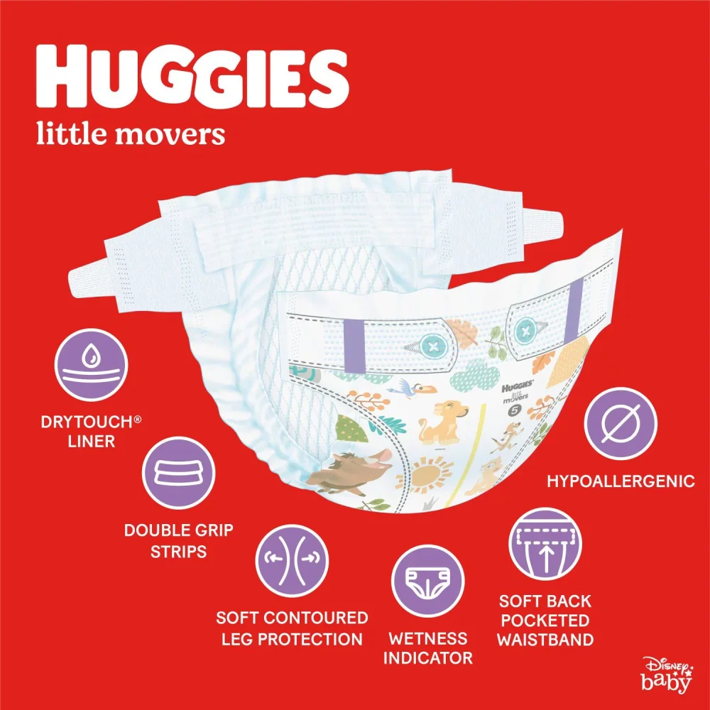 Baby Diapers Size 5 (27+ lbs), 132 Ct, Huggies Little Movers - Image 3