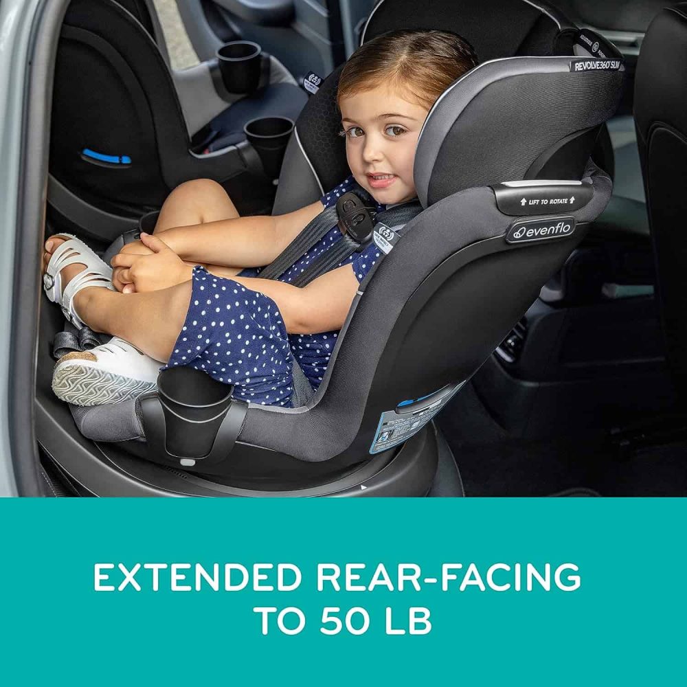 Evenflo Revolve360 Slim 2-in-1 Rotational Car Seat with Quick Clean Cover (Stow Blue) - Image 4