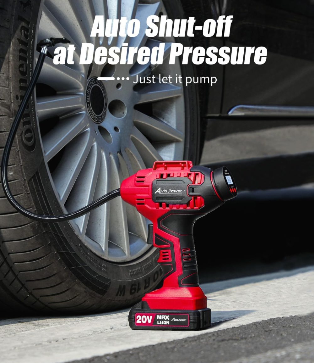 AVID POWER Tire Inflator Portable Air Compressor, 20V Cordless Car Tire Pump - Image 2