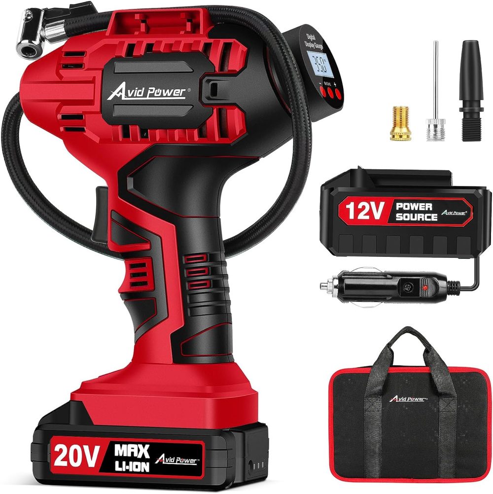 AVID POWER Tire Inflator Portable Air Compressor, 20V Cordless Car Tire Pump