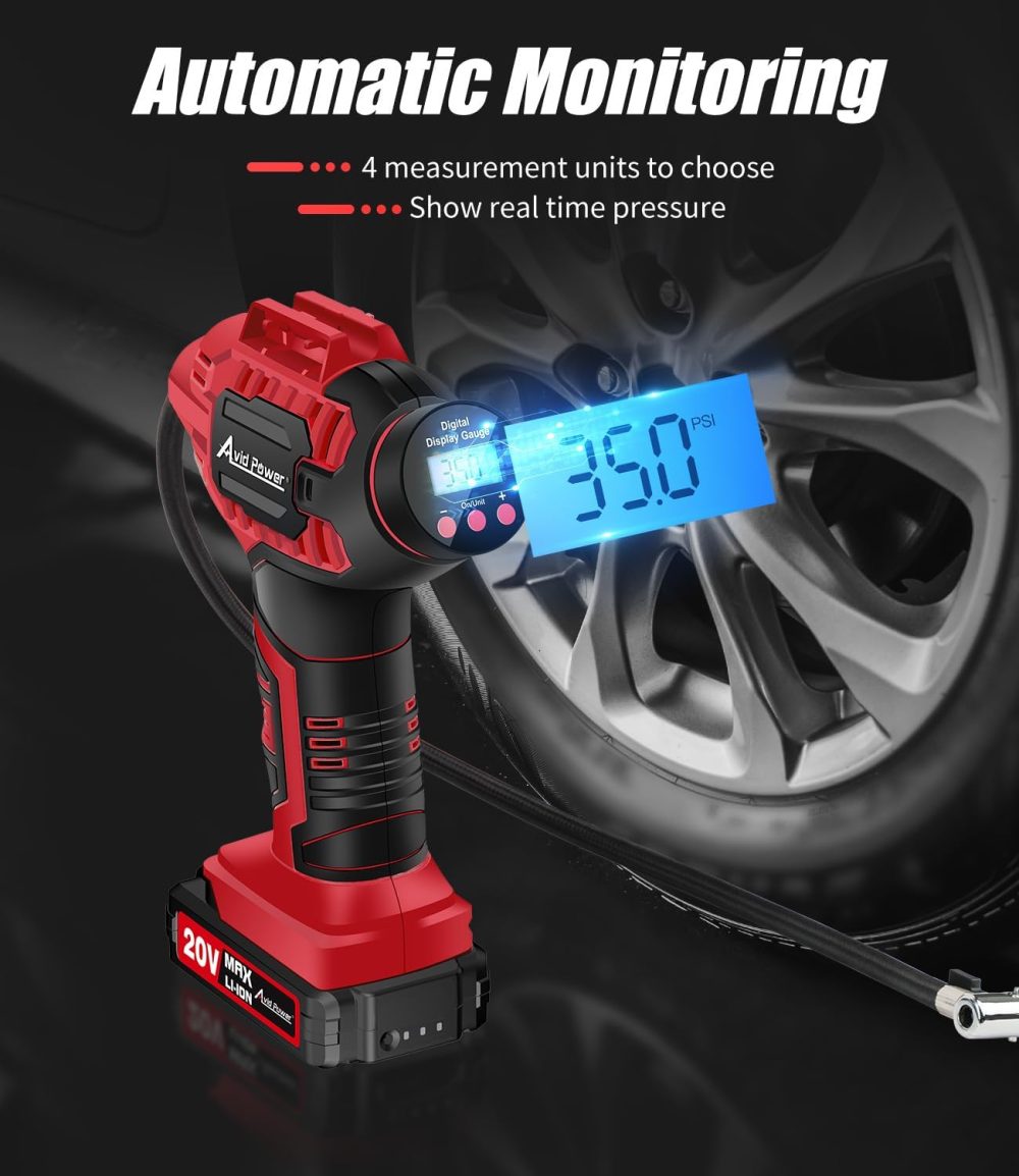 AVID POWER Tire Inflator Portable Air Compressor, 20V Cordless Car Tire Pump - Image 5