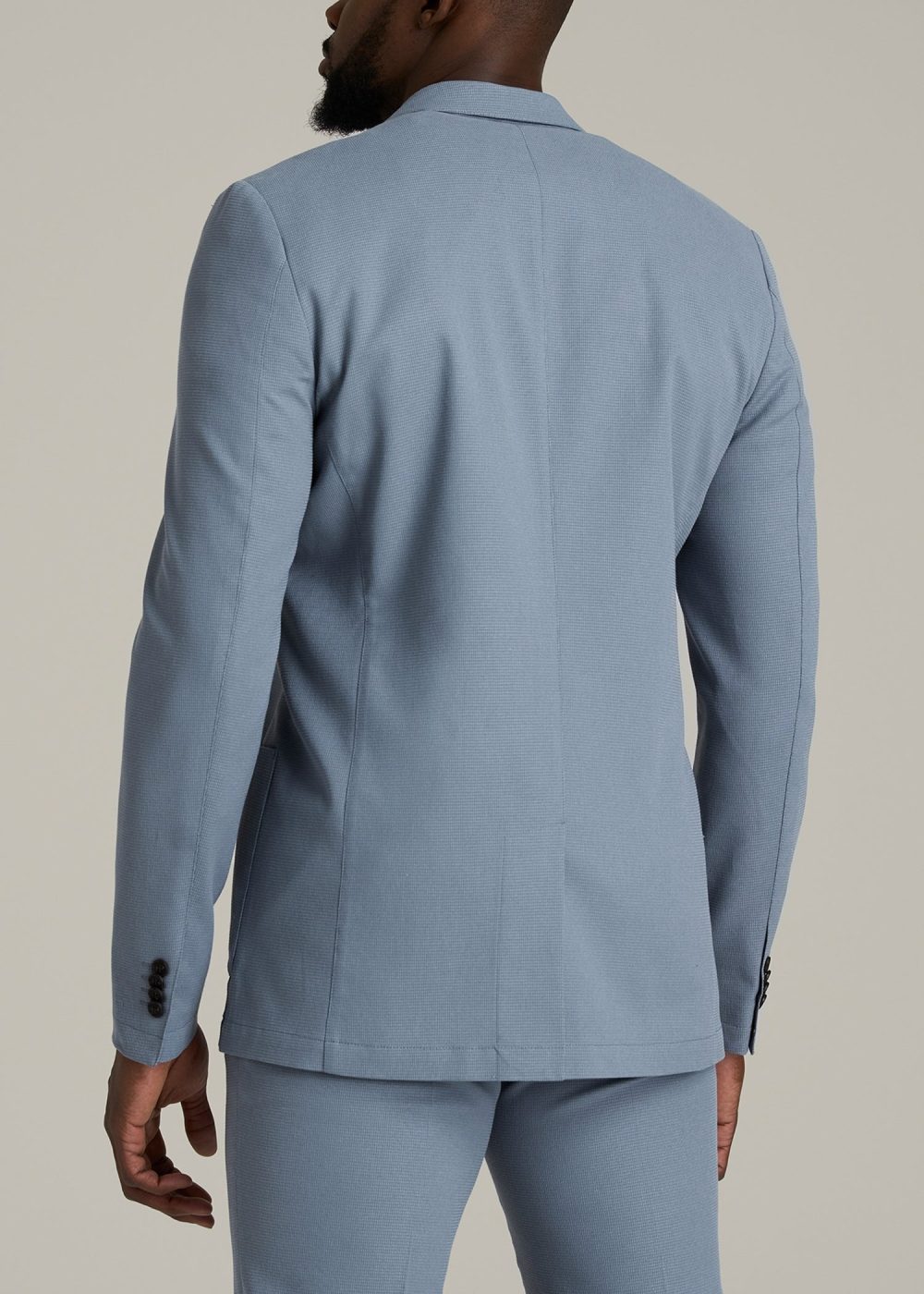 Textured Garment Washed Stretch Cotton Tall Blazer in Chambray - Image 5