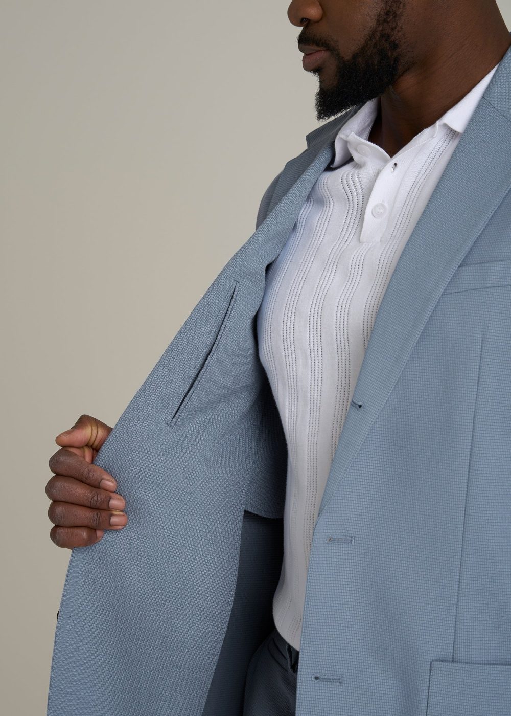 Textured Garment Washed Stretch Cotton Tall Blazer in Chambray - Image 2