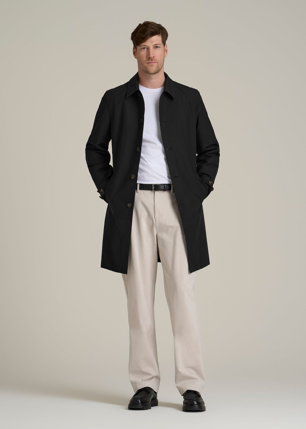 Minimalist Trench Coat for Tall Men in Black - Image 4