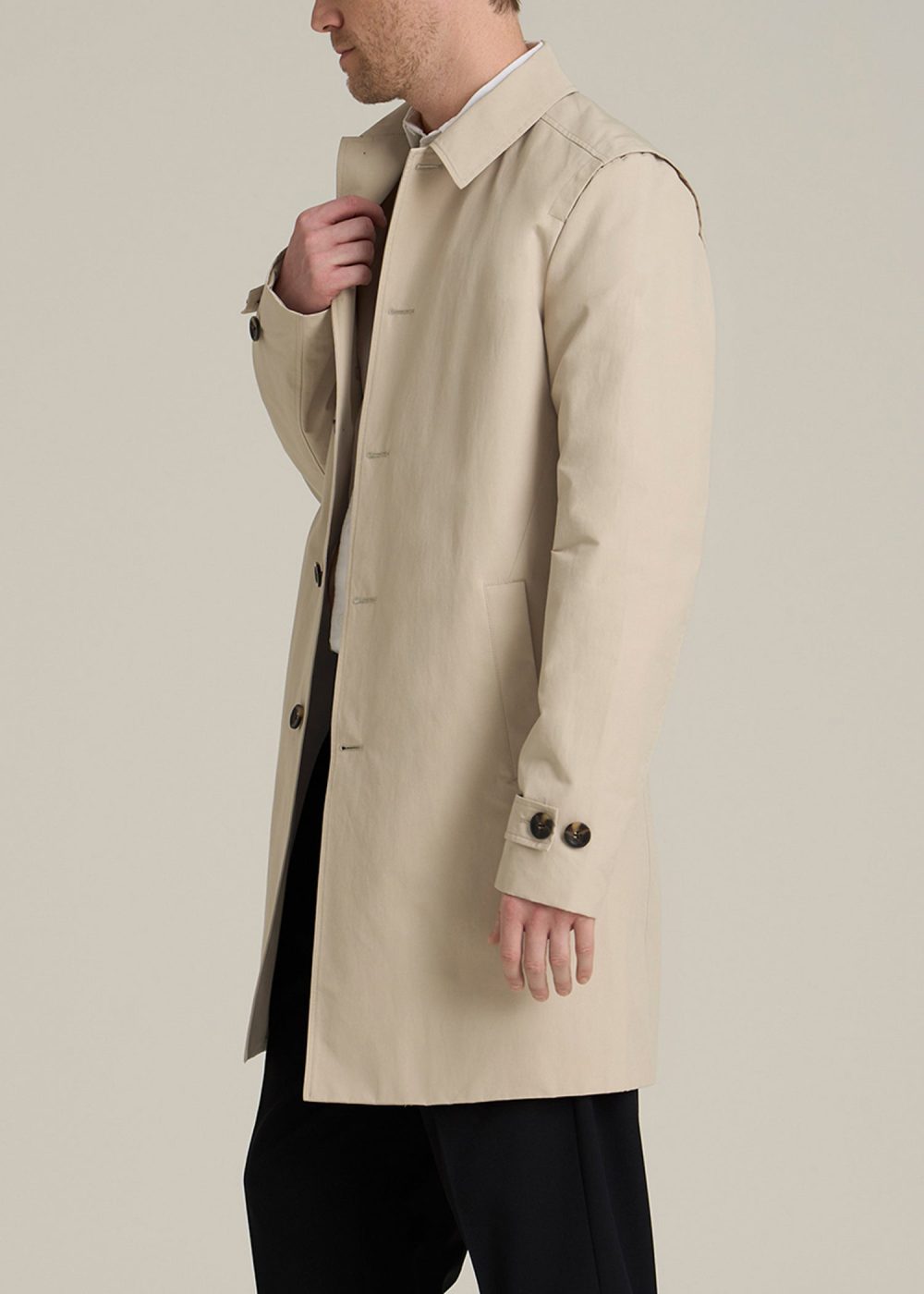 Minimalist Trench Coat for Tall Men in Light Khaki - Image 3