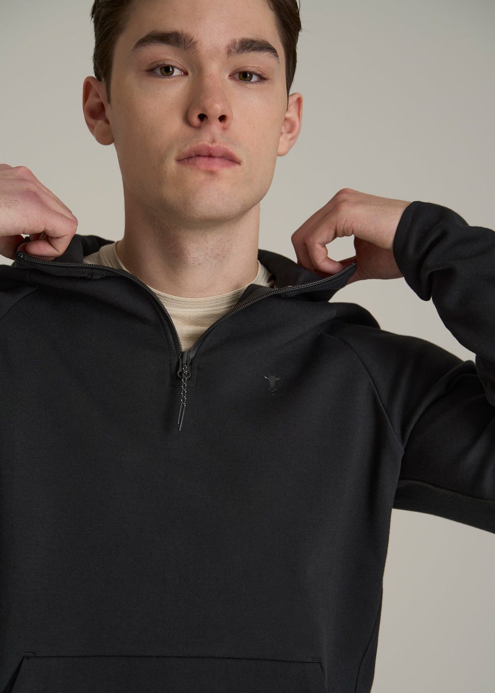 Utility Fleece Hooded Popover for Tall Men in Black - Image 2