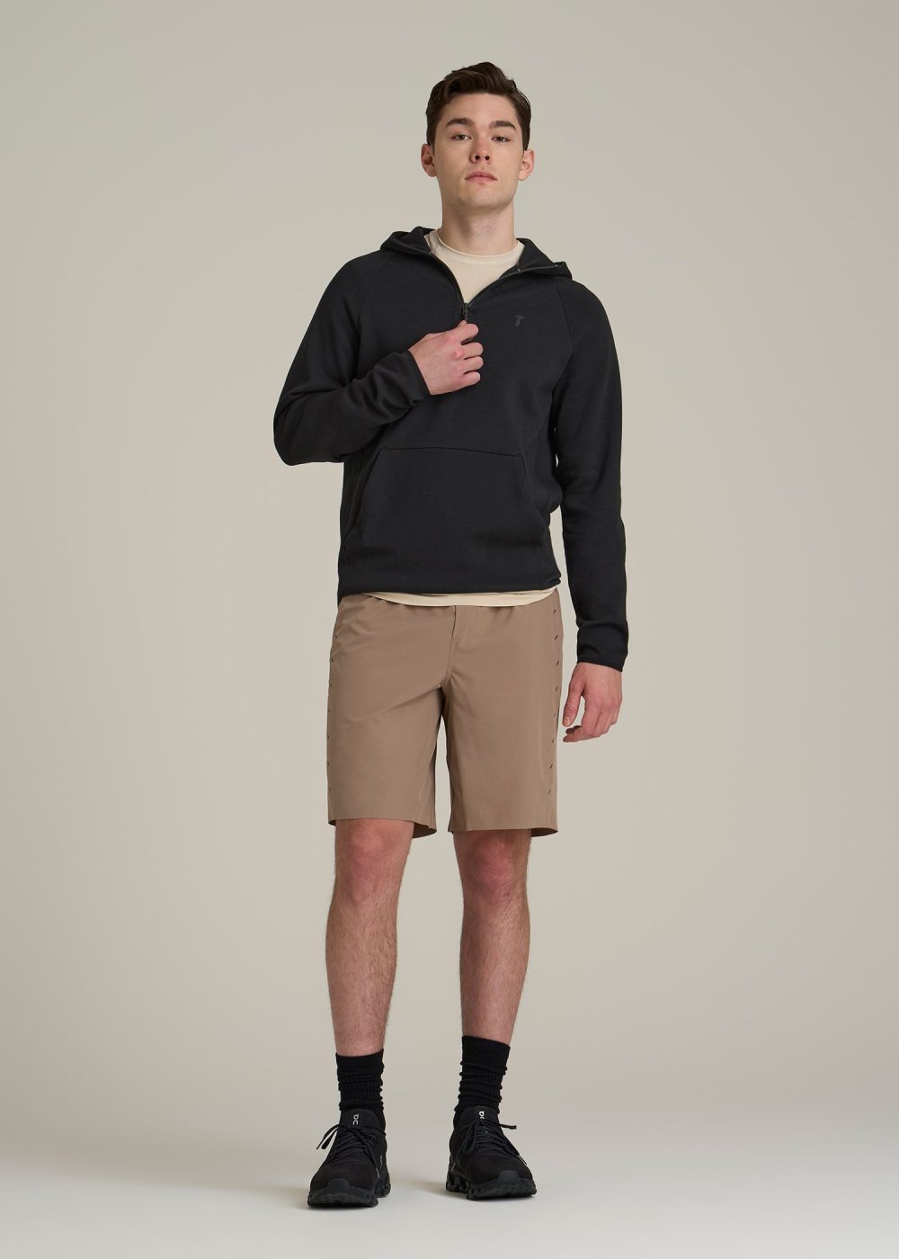 Utility Fleece Hooded Popover for Tall Men in Black - Image 4
