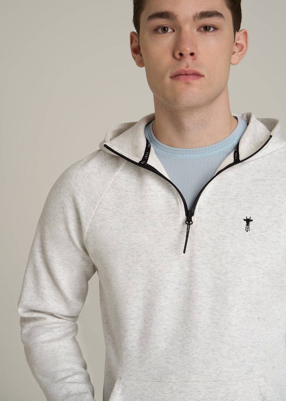 Utility Fleece Hooded Popover for Tall Men in Heather Frost - Image 2