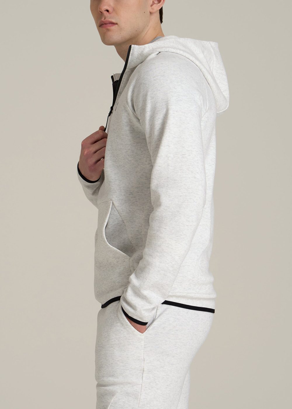Utility Fleece Hooded Popover for Tall Men in Heather Frost - Image 3