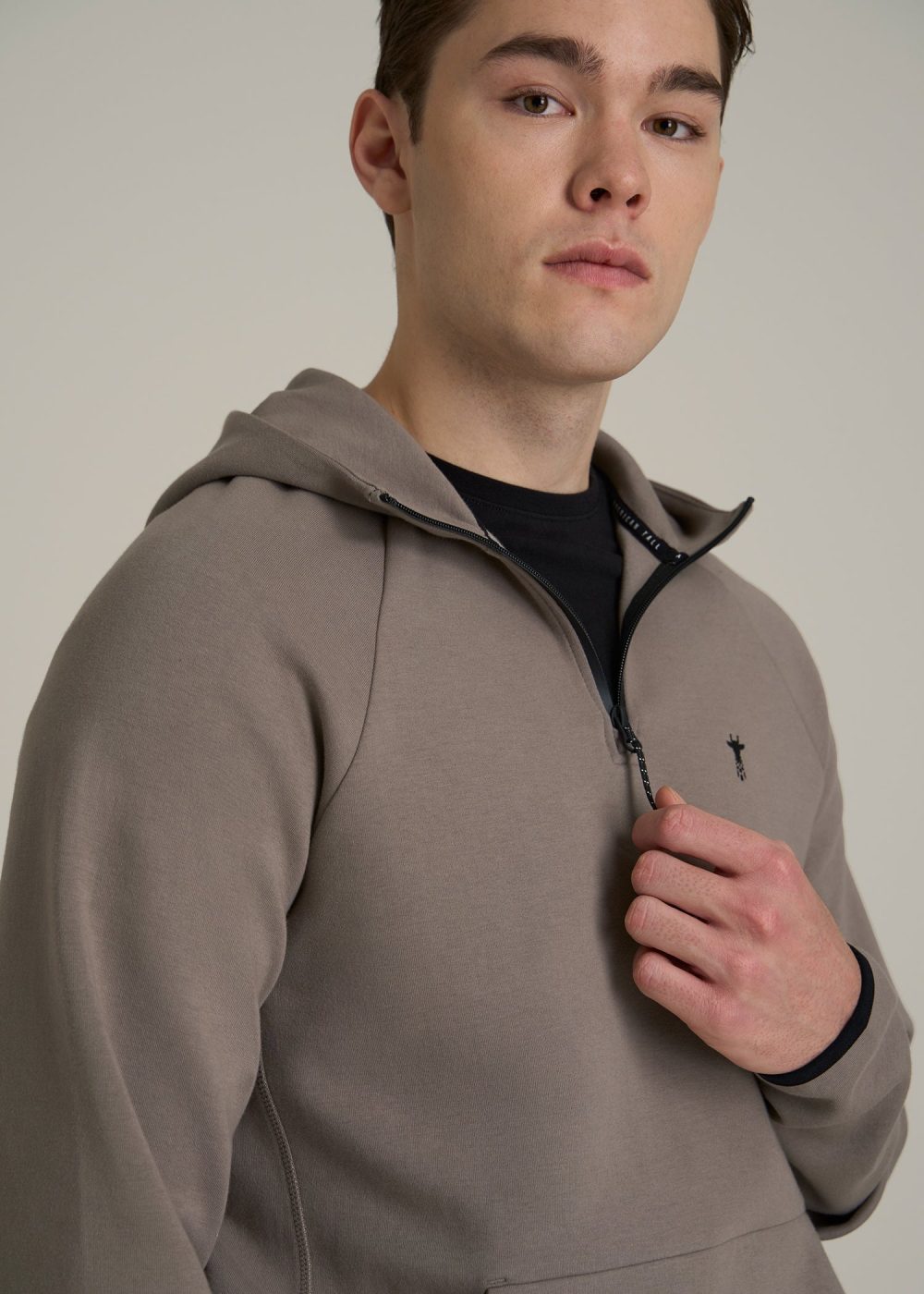 Utility Fleece Hooded Popover for Tall Men in Portobello - Image 2