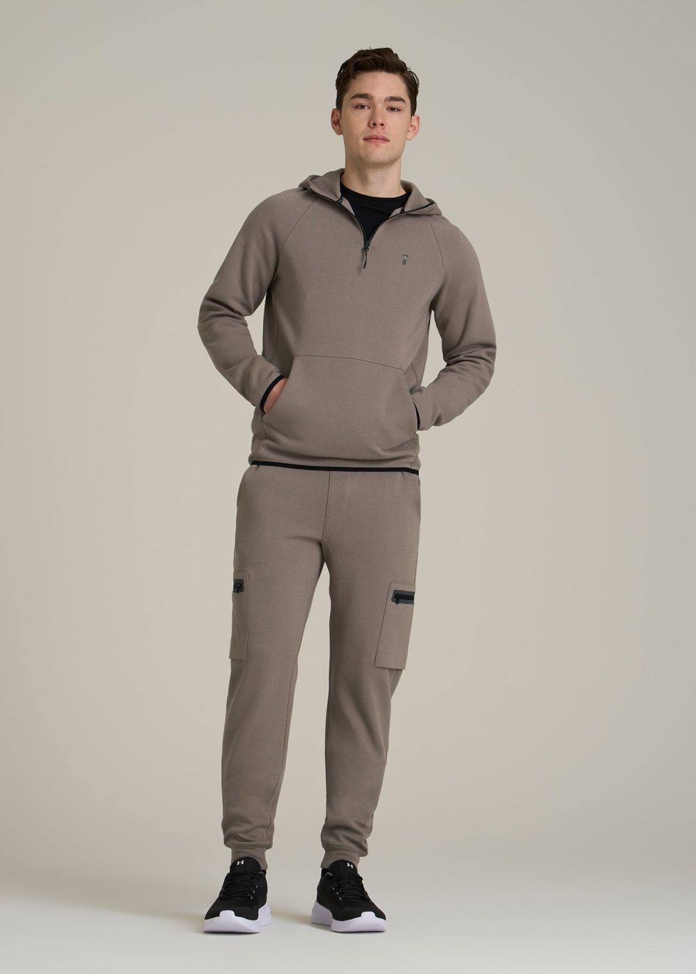 Utility Fleece Hooded Popover for Tall Men in Portobello - Image 4