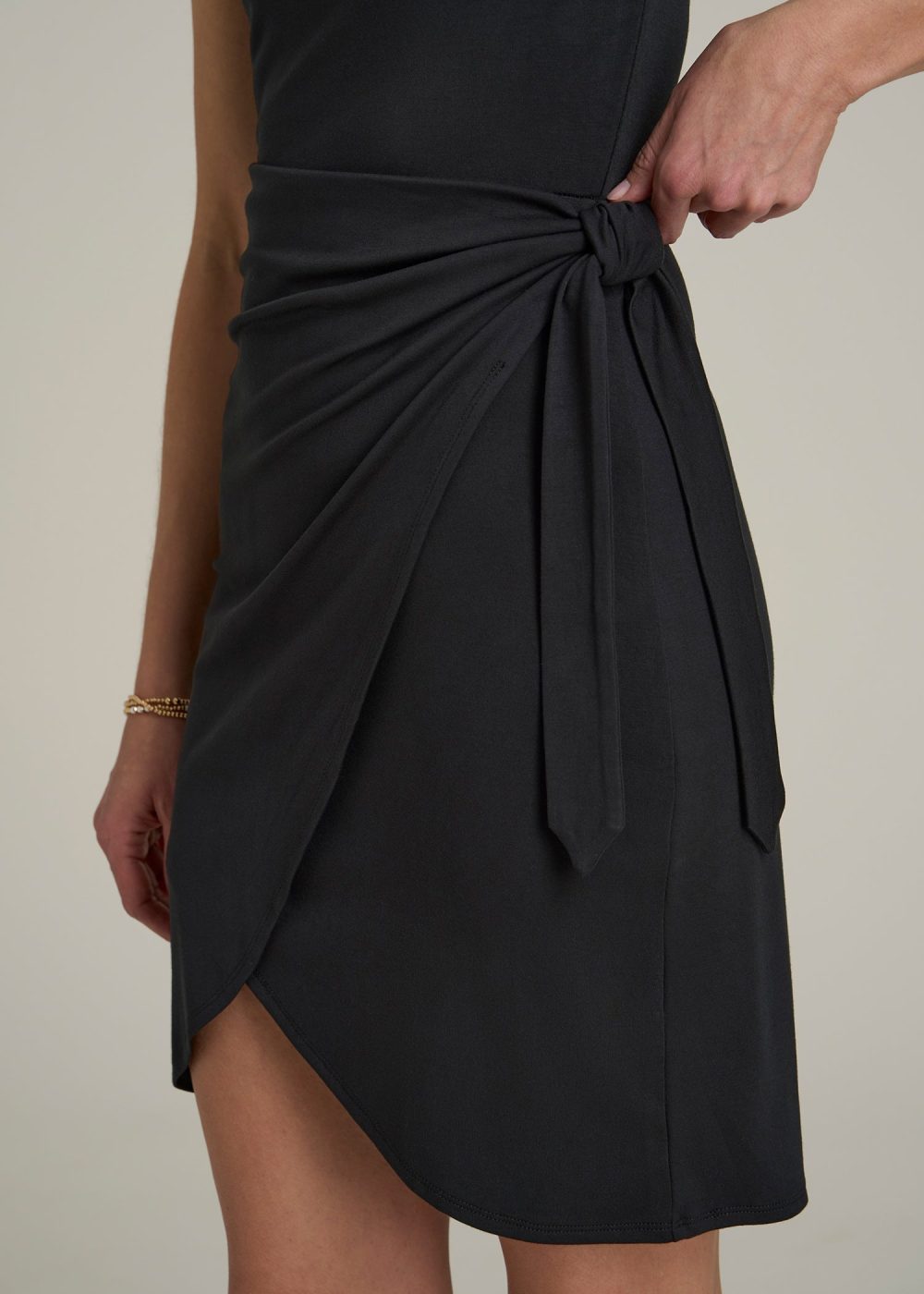 Cap Sleeve Wrap Mini Dress for Tall Women in Black - Image 2
