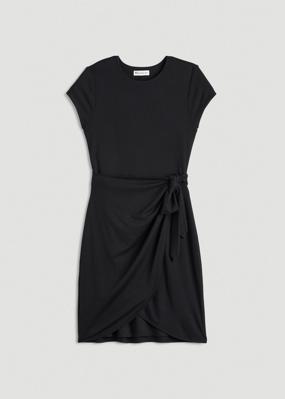 Cap Sleeve Wrap Mini Dress for Tall Women in Black - Image 6