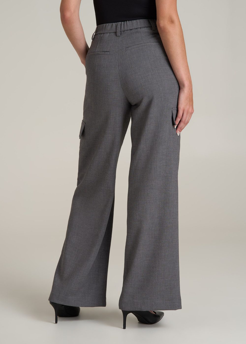 Cargo Wide Leg Dress Pants for Tall Women in Graphic Charcoal - Image 5