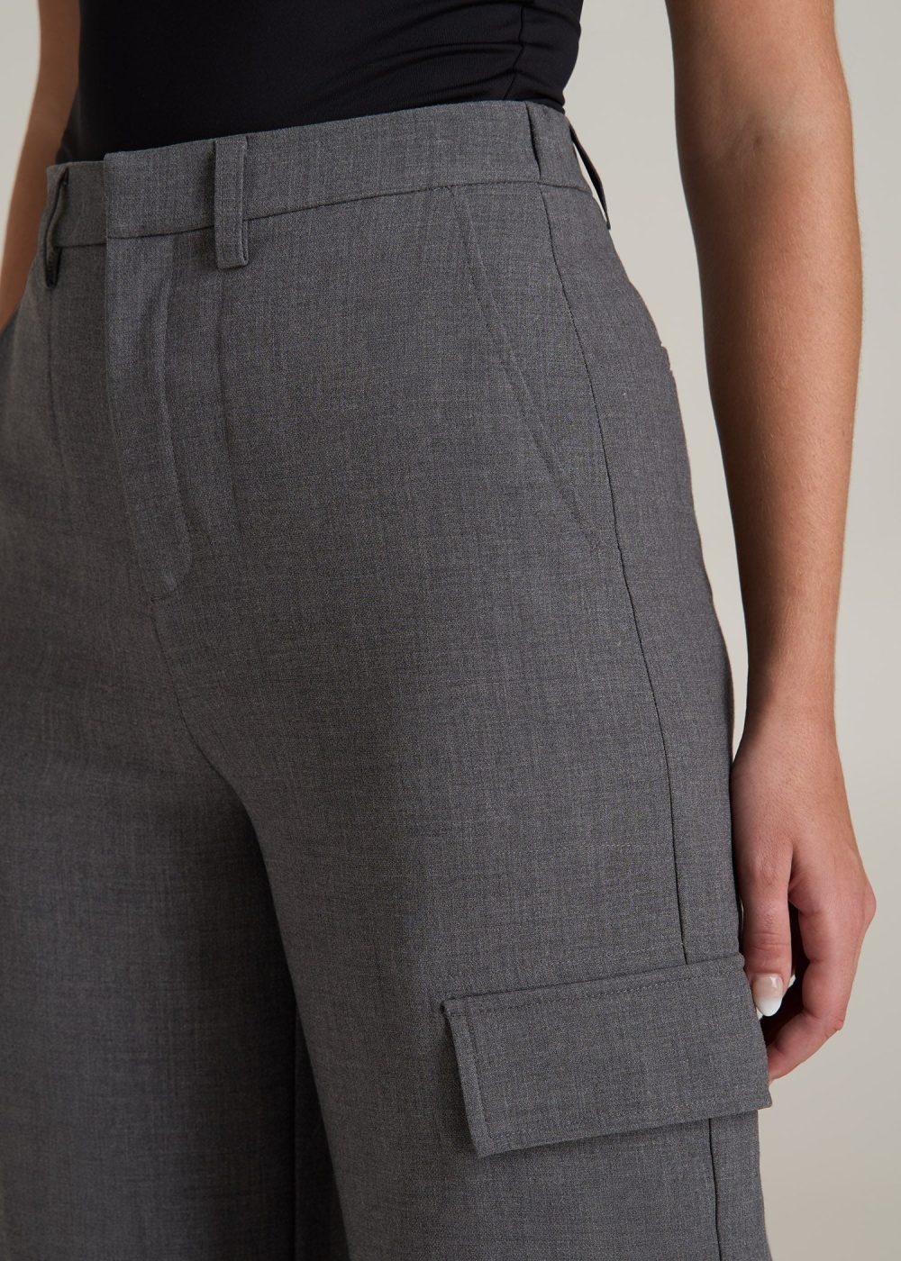 Cargo Wide Leg Dress Pants for Tall Women in Graphic Charcoal - Image 2