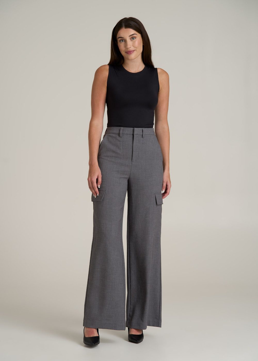 Cargo Wide Leg Dress Pants for Tall Women in Graphic Charcoal - Image 4