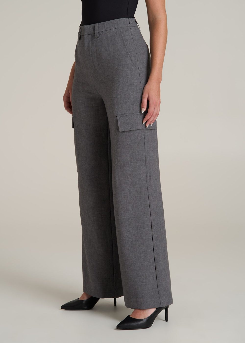 Cargo Wide Leg Dress Pants for Tall Women in Graphic Charcoal - Image 3