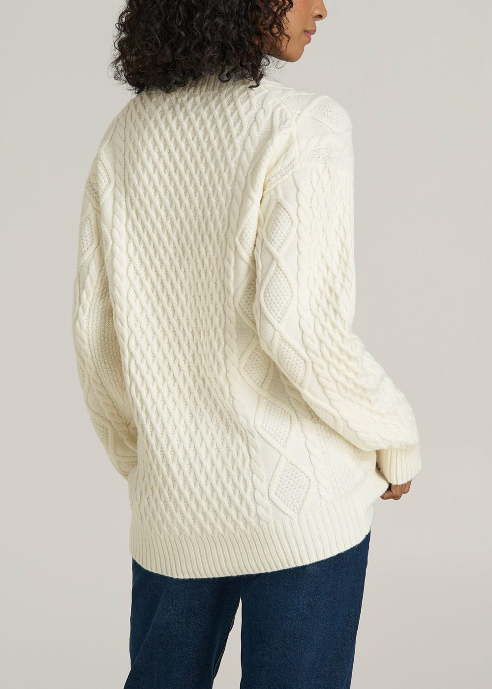 V Neck Cashmere Blend Cable Knit Women's Tall Sweater in Winter White - Image 5