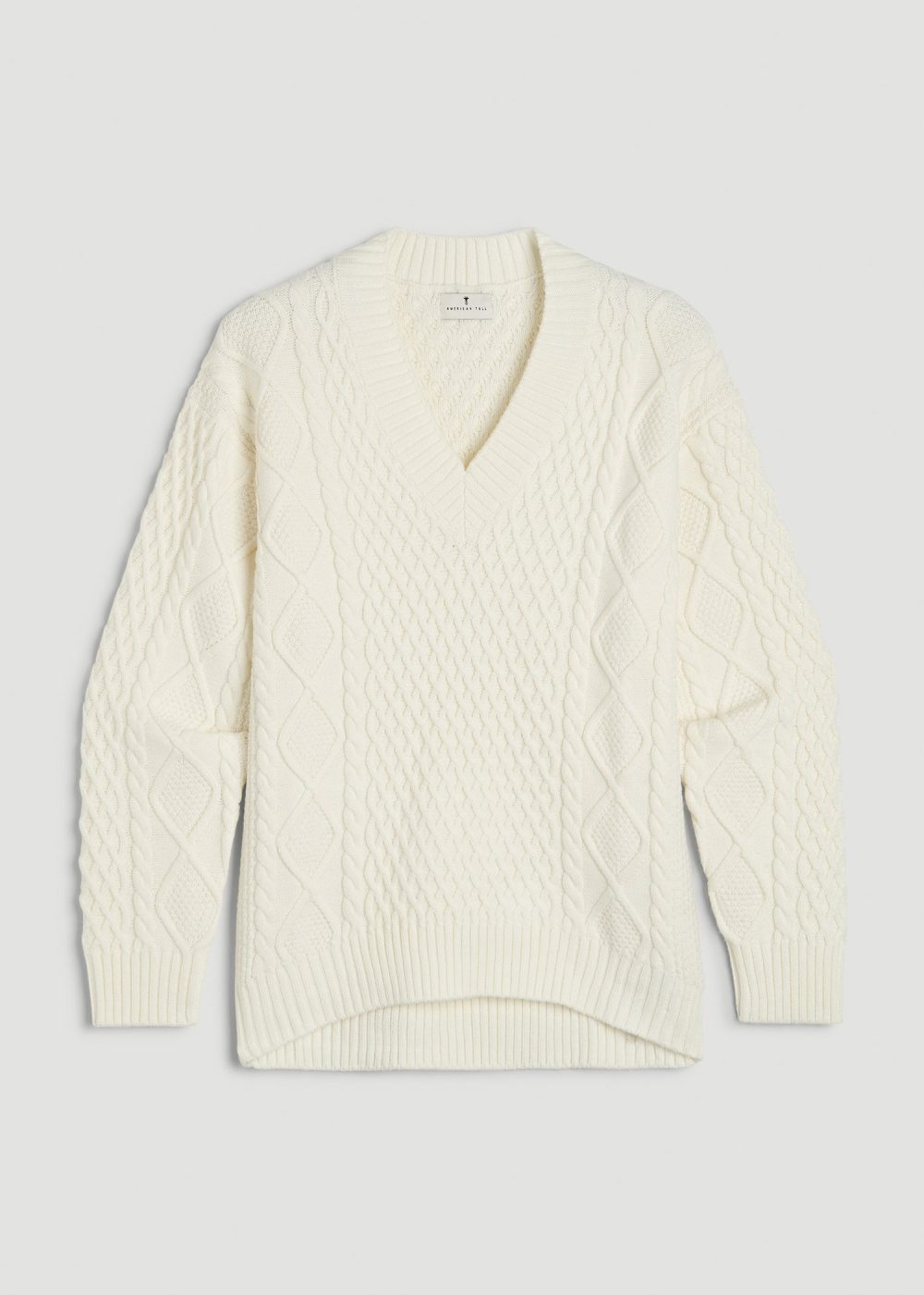 V Neck Cashmere Blend Cable Knit Women's Tall Sweater in Winter White - Image 6