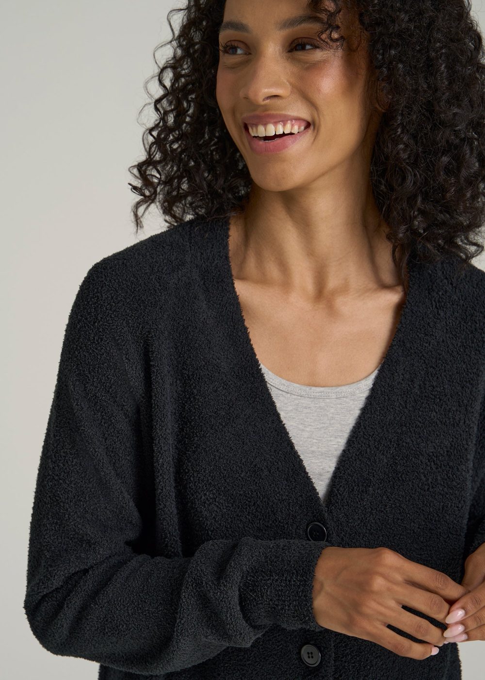 Chenille Cardigan for Tall Women in Black - Image 2