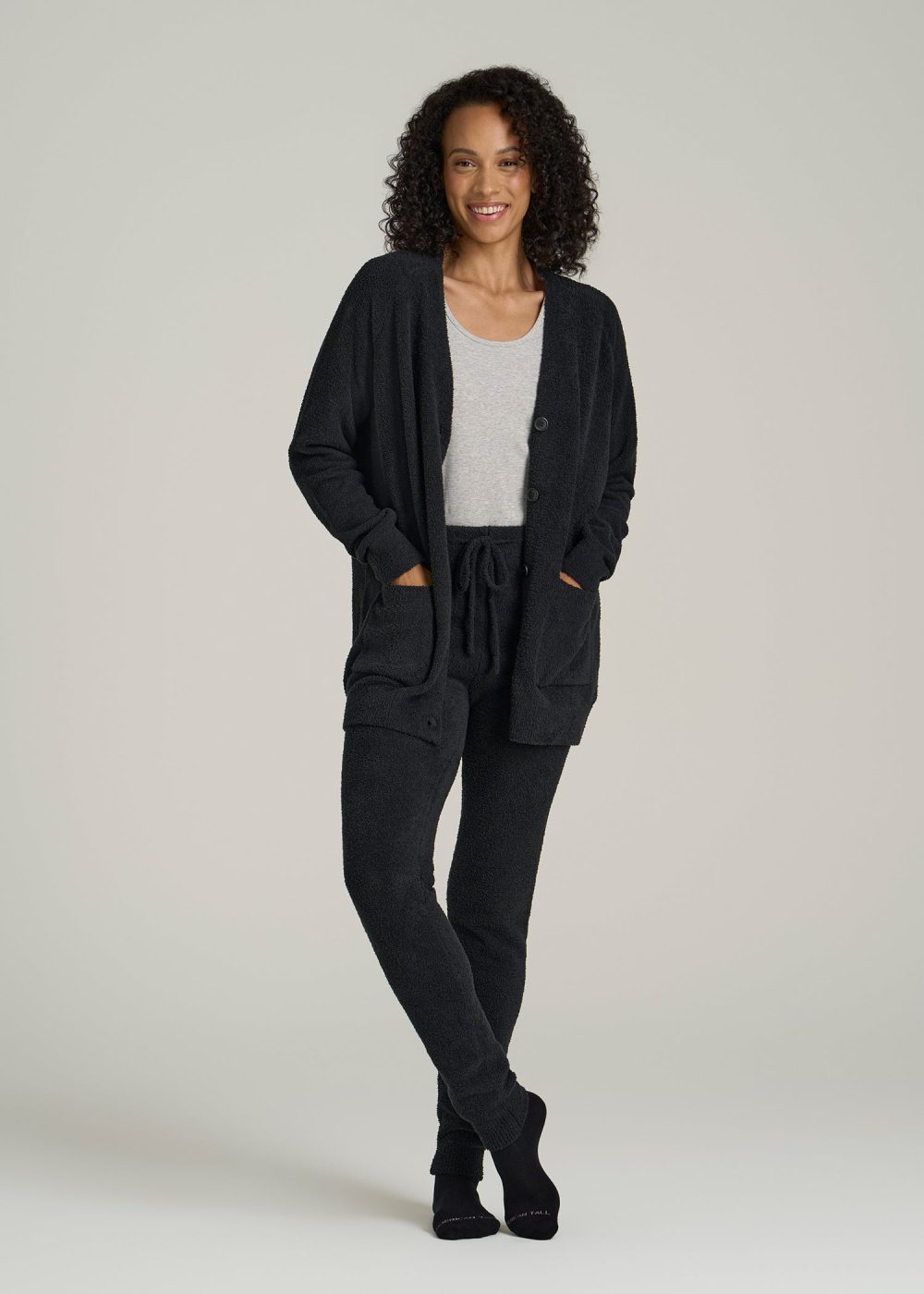 Chenille Cardigan for Tall Women in Black - Image 4