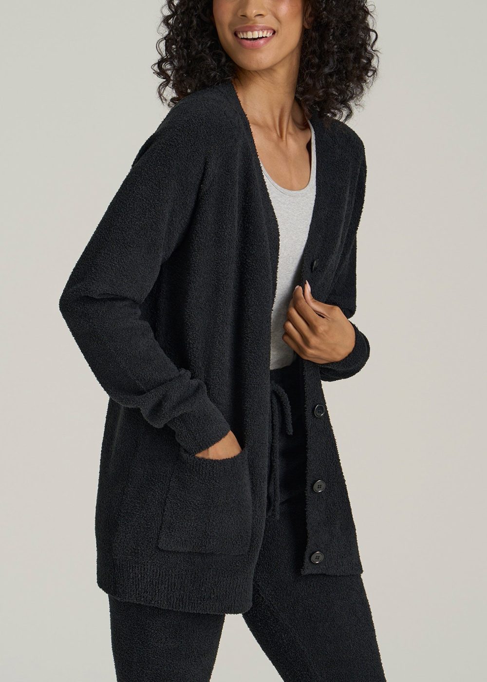 Chenille Cardigan for Tall Women in Black - Image 3