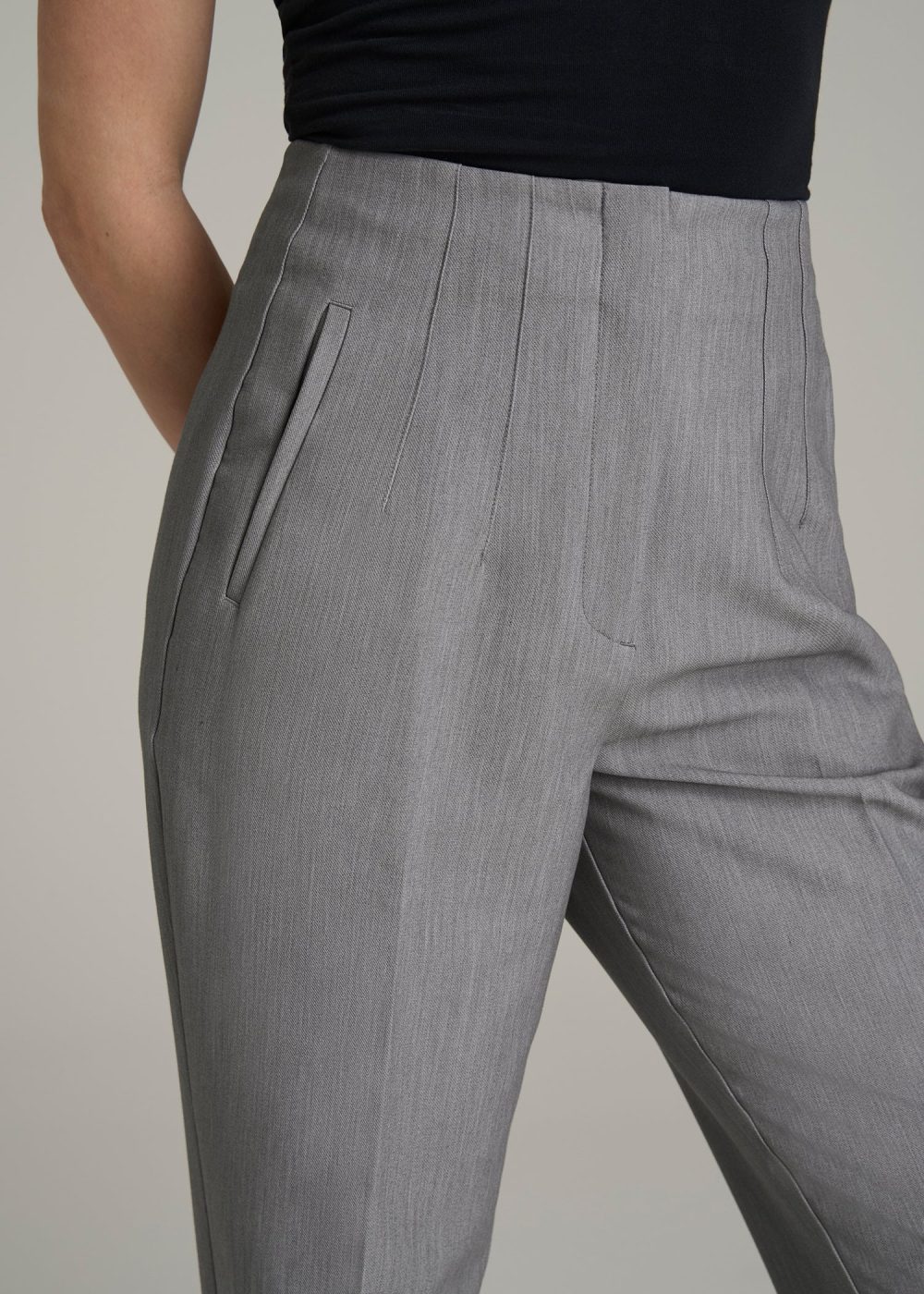 High Rise Pants with Darts for Tall Women in Ash Grey Mix - Image 2