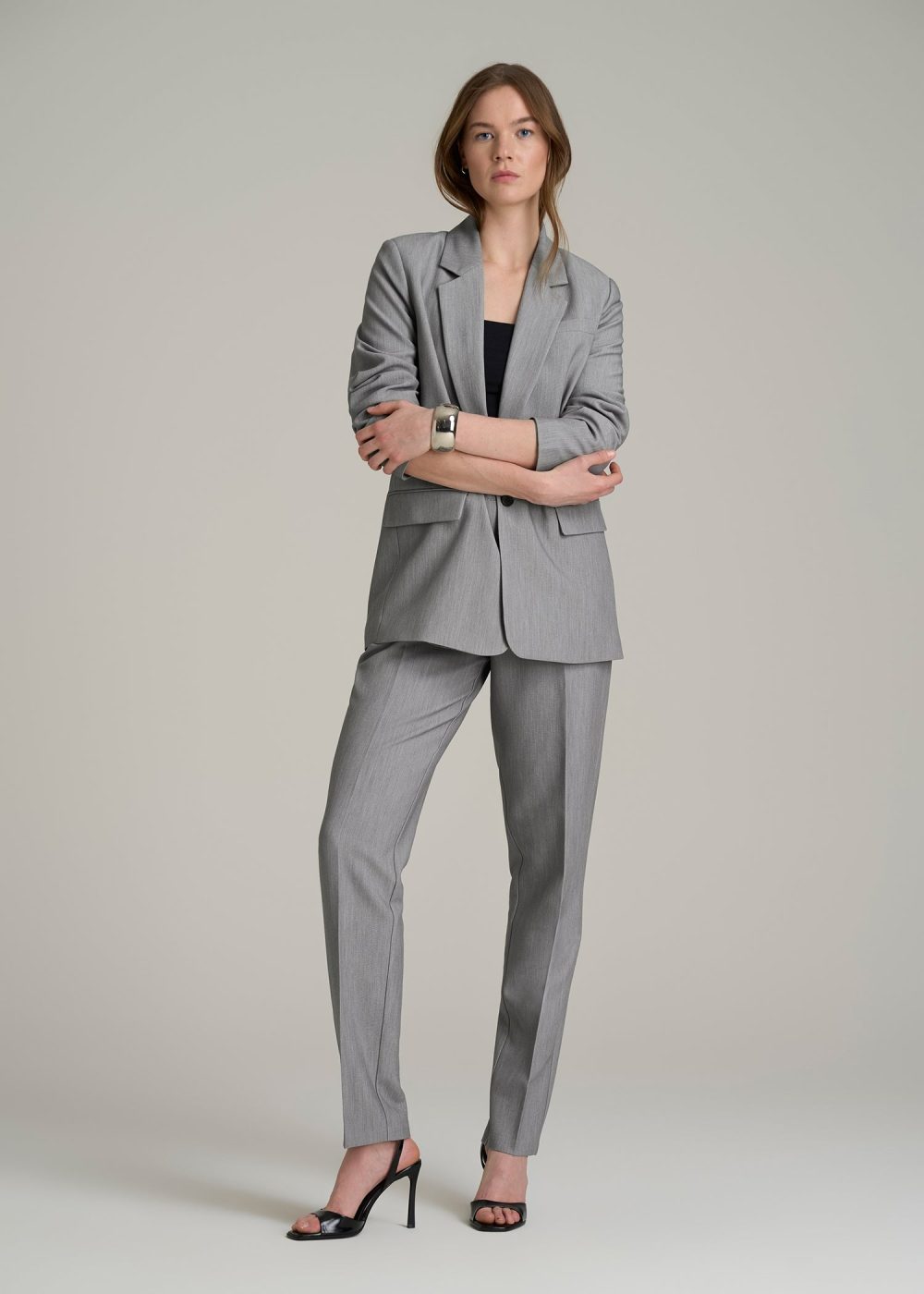 High Rise Pants with Darts for Tall Women in Ash Grey Mix - Image 4