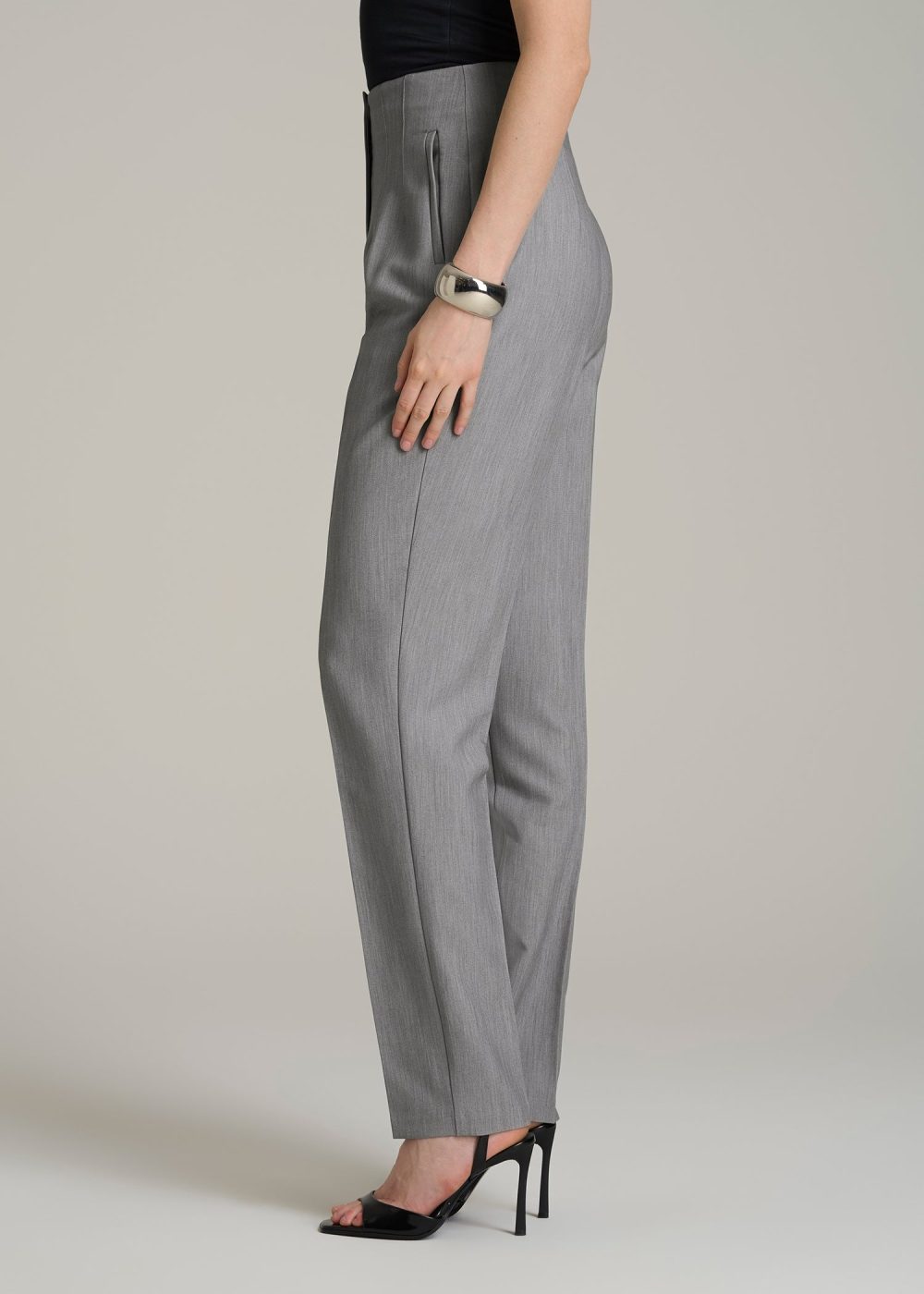 High Rise Pants with Darts for Tall Women in Ash Grey Mix - Image 3