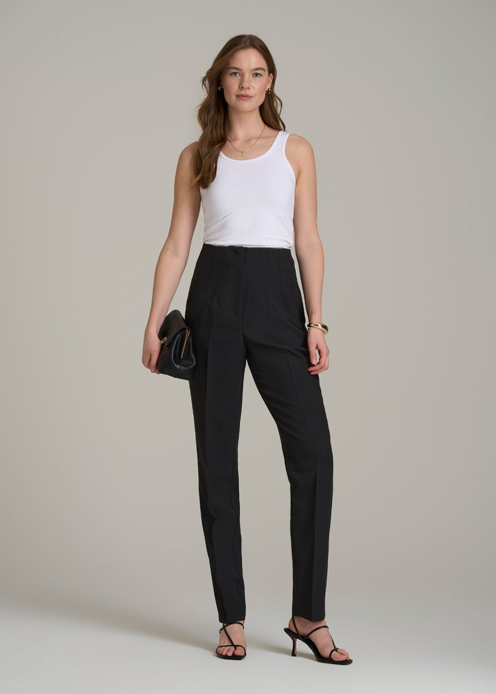 High Rise Pants with Darts for Tall Women in Black - Image 4