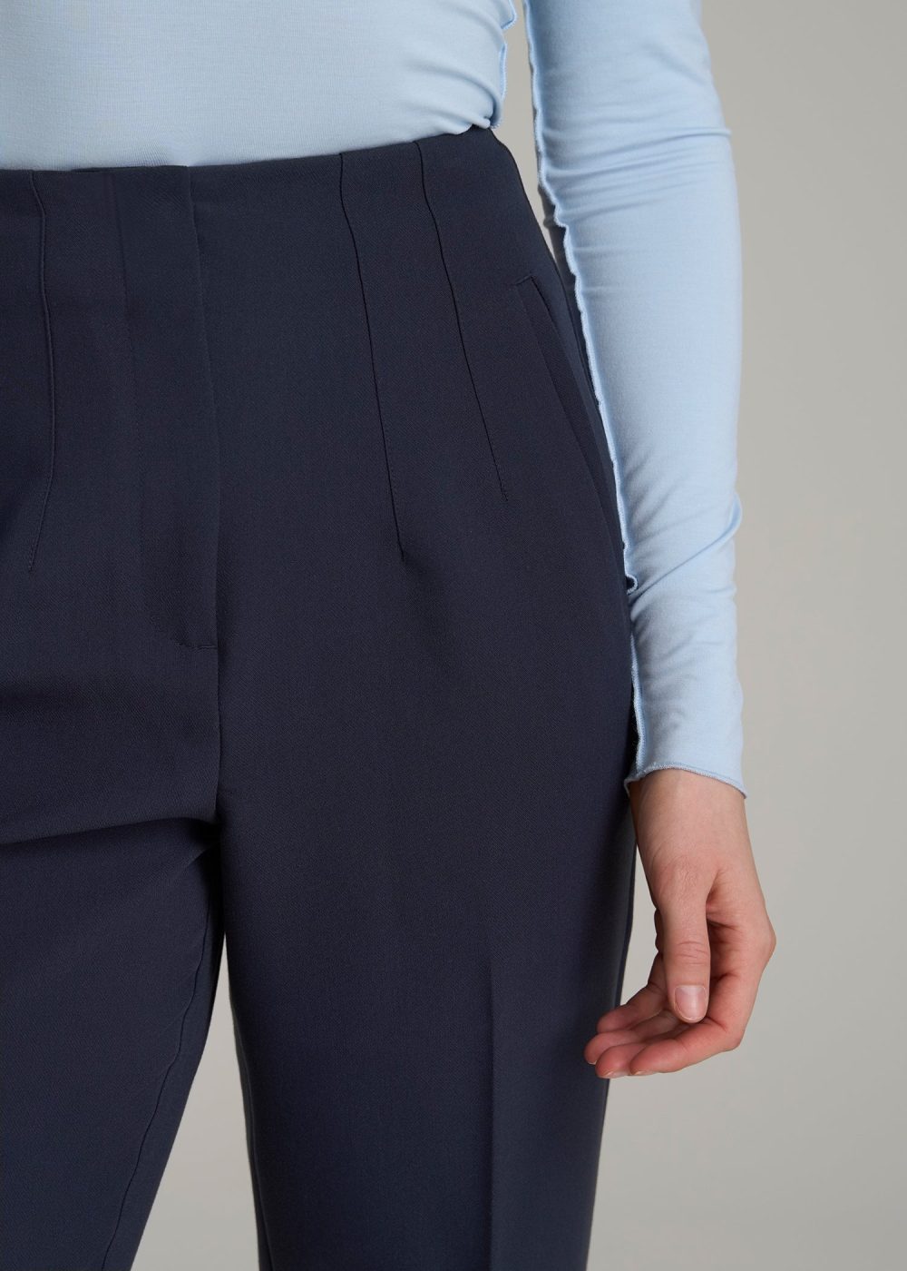 High Rise Pants with Darts for Tall Women in Navy - Image 2