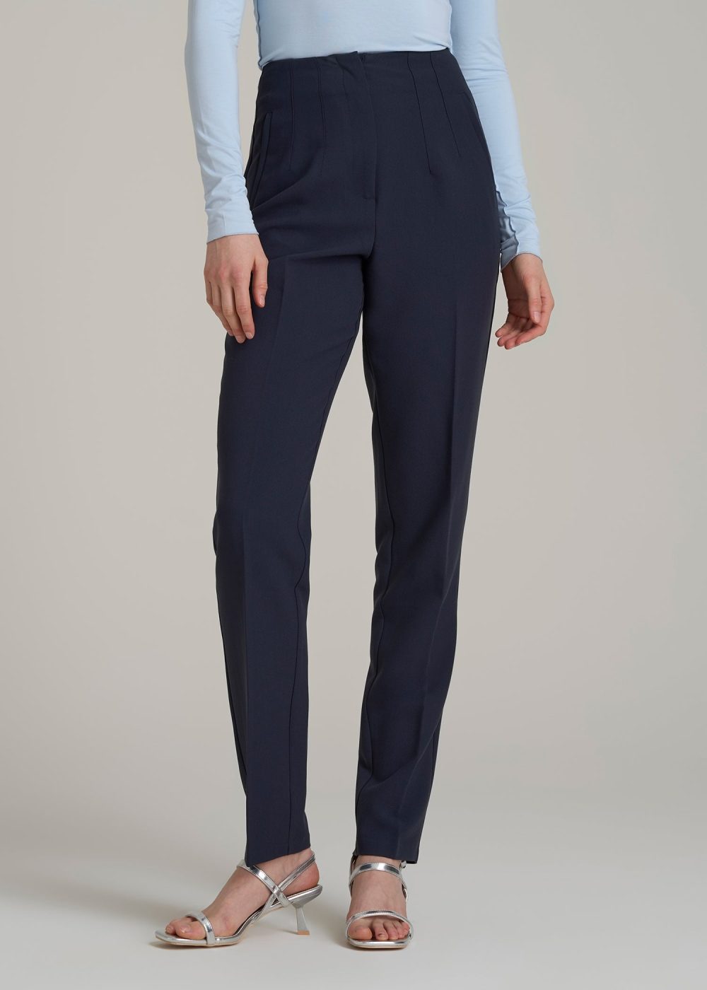 High Rise Pants with Darts for Tall Women in Navy