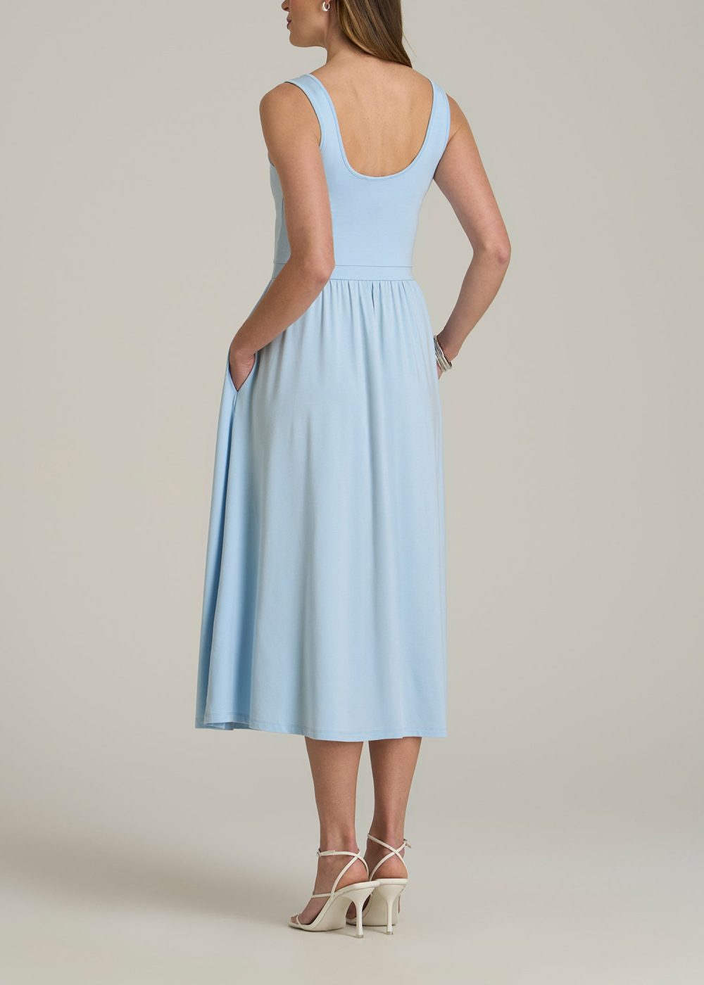 Jersey Tank Dress with Pockets for Tall Women in Ice Blue - Image 5