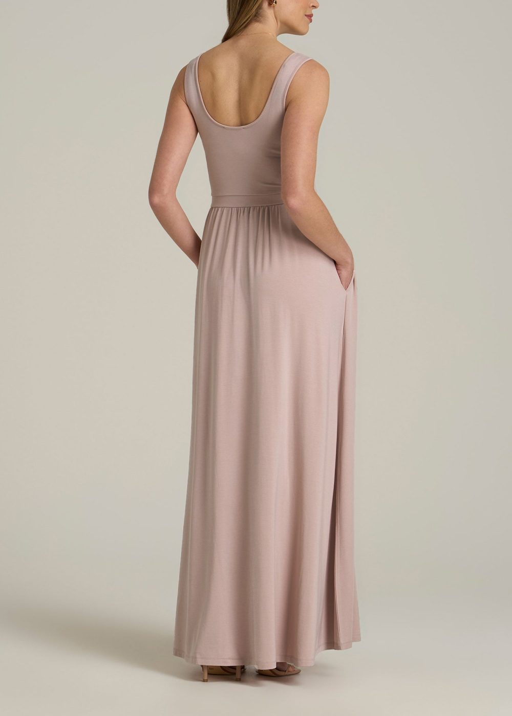 Jersey Tank Maxi Dress with Pockets for Tall Women in Desert Rose - Image 5