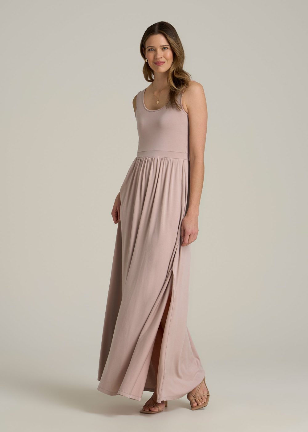 Jersey Tank Maxi Dress with Pockets for Tall Women in Desert Rose - Image 4