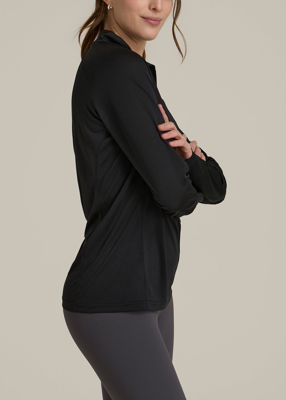 Long Sleeve Active Half Zip Pullover Tall Women's Jacket in Black - Image 3
