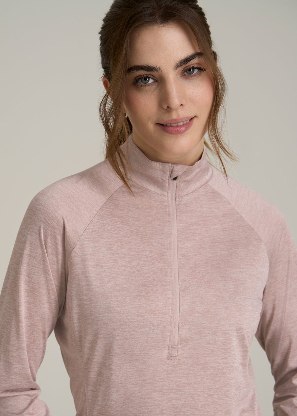 Long Sleeve Active Half Zip Pullover Tall Women's Jacket in Desert Rose Mix - Image 2
