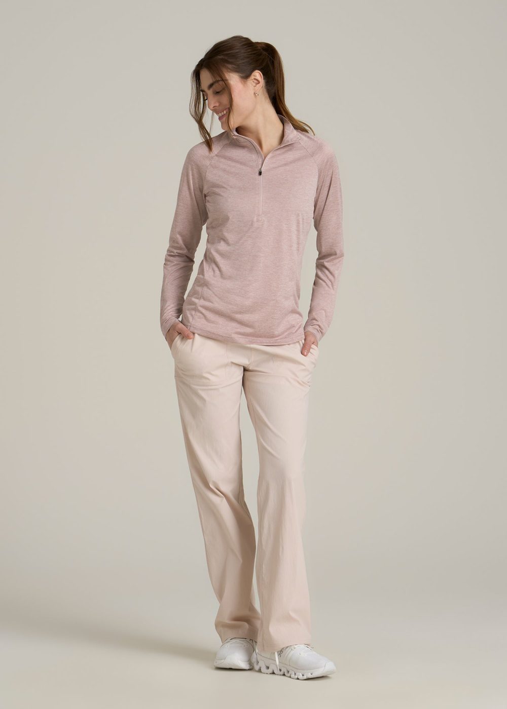 Long Sleeve Active Half Zip Pullover Tall Women's Jacket in Desert Rose Mix - Image 4