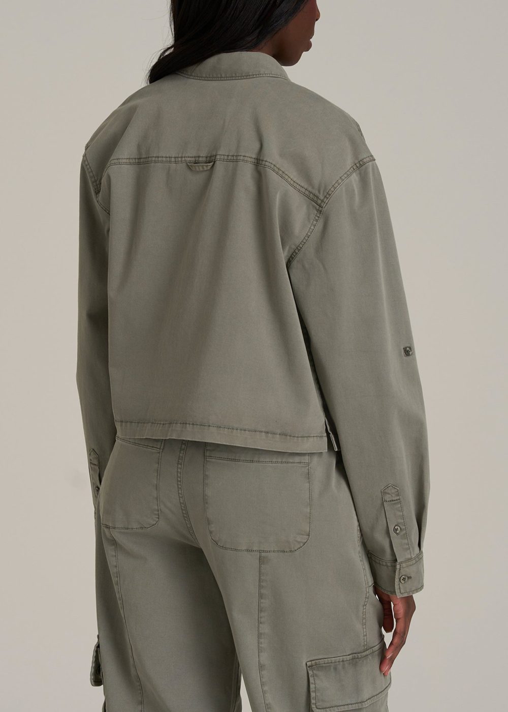 Garment Dyed Utility Shirt for Tall Women in Camper Green - Image 5