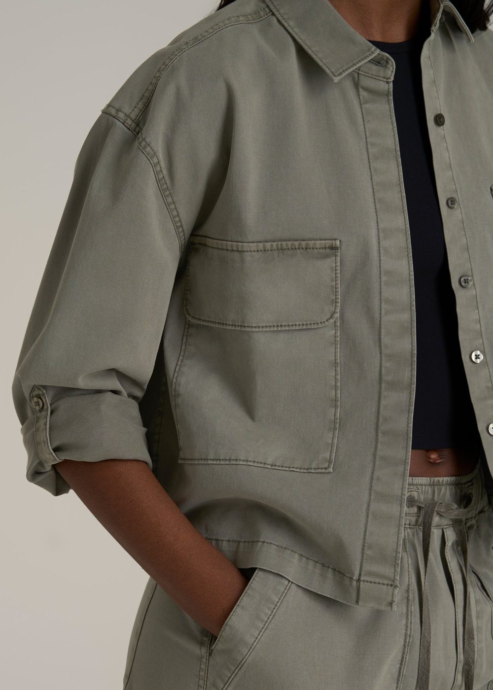 Garment Dyed Utility Shirt for Tall Women in Camper Green - Image 2